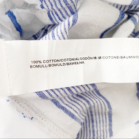 Moon River White Cotton + Blue Stripe Button Down Tied Waist Top - Picture 8 of 11